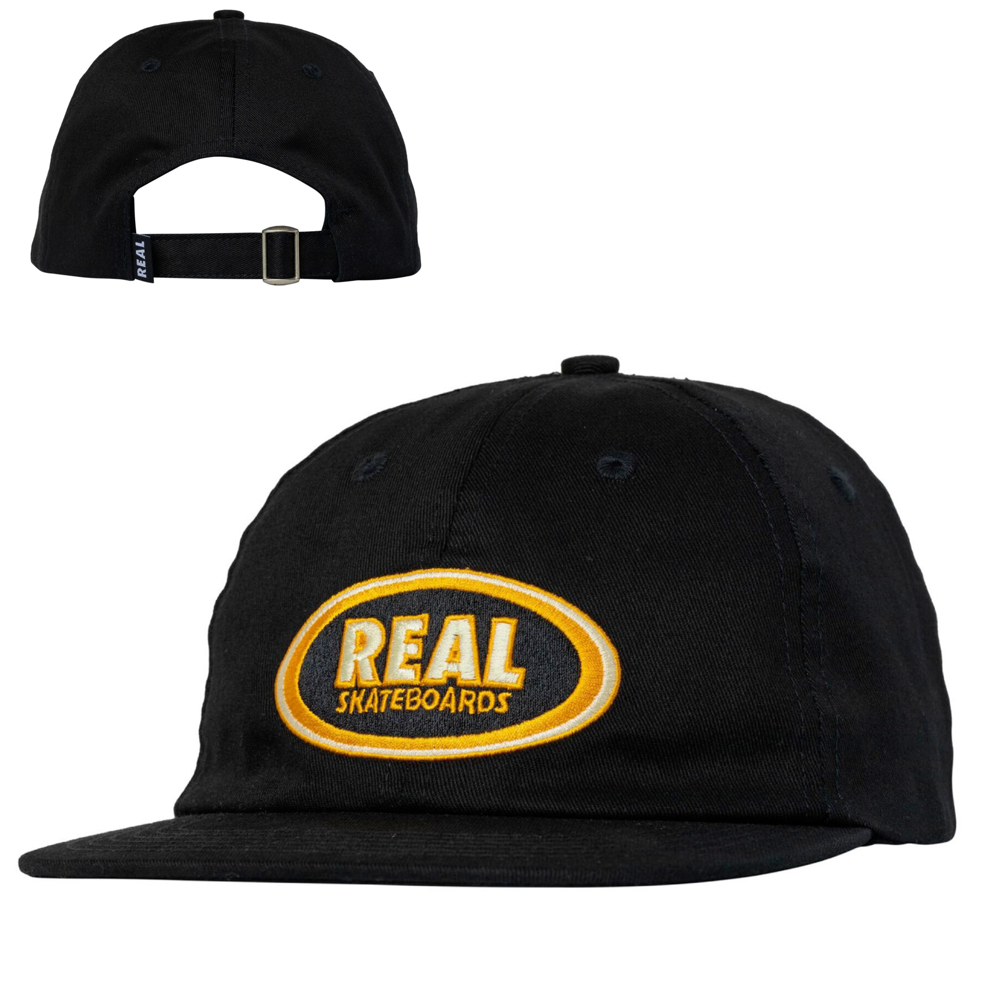 Real Skateboards Oval EMB Strap Back Cap Black/Cream