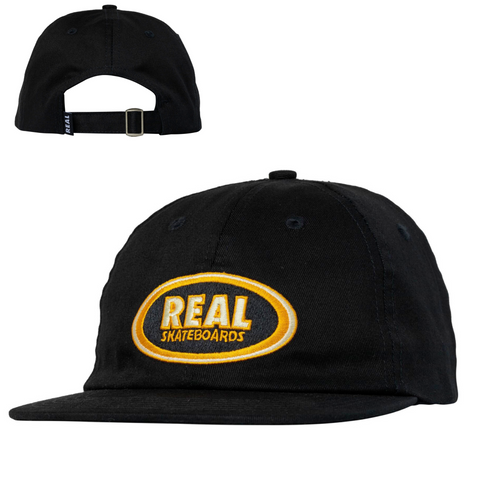 Real Skateboards Oval EMB Strap Back Cap Black/Cream