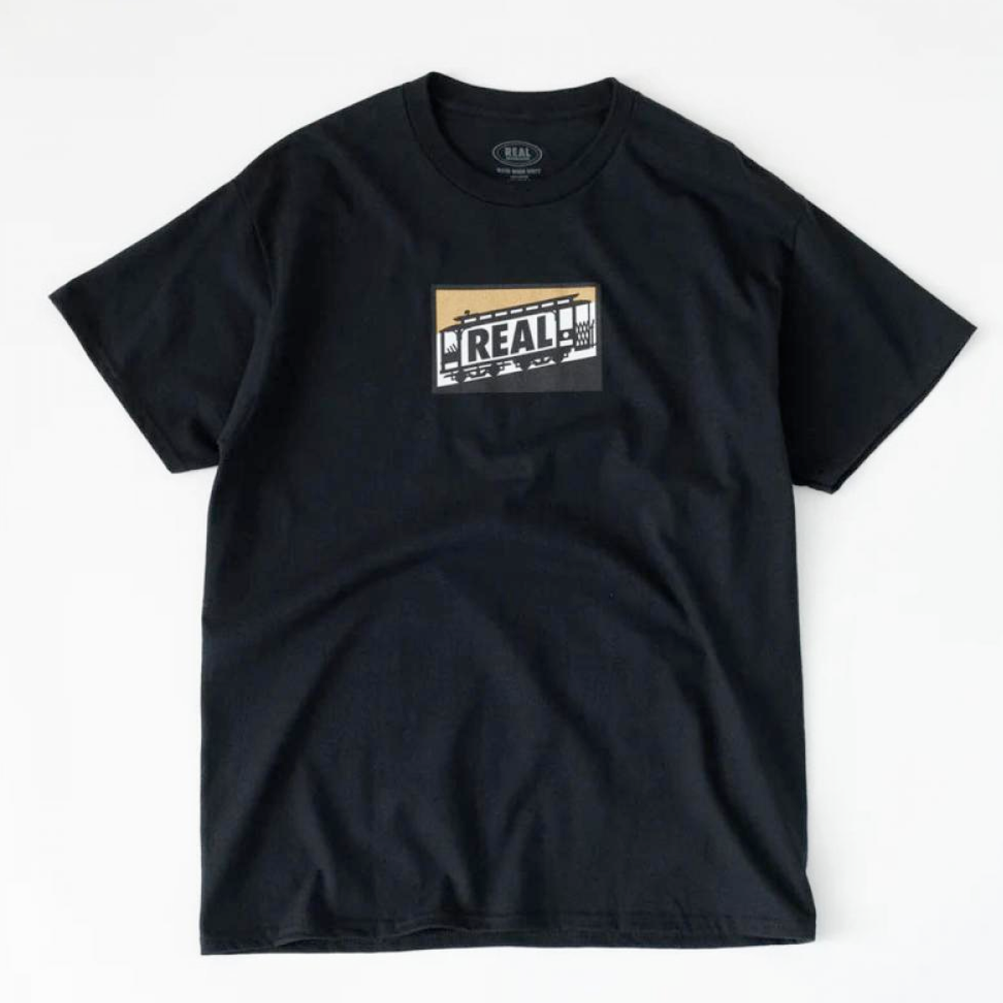 Real Skateboards T-Shirt Cable Car Black / Gold / White
