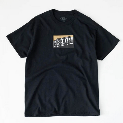Real Skateboards T-Shirt Cable Car Black / Gold / White